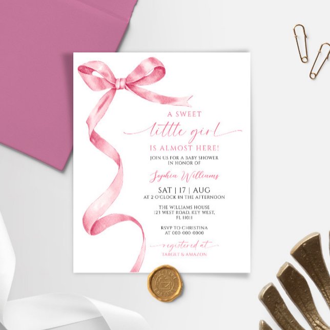 Invitation Baby shower de fille rose poitrine rose (Créateur téléchargé)