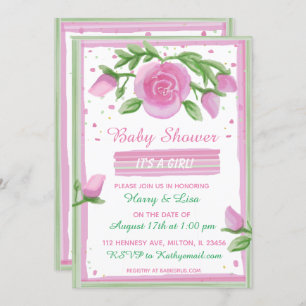 Invitation Baby shower de fille Rose rose et Sage Aquarelle