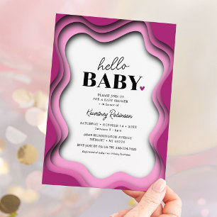 Invitation Baby shower de fille rose Vague Rétro