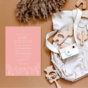 Invitation Baby shower de fille rose vif moderne