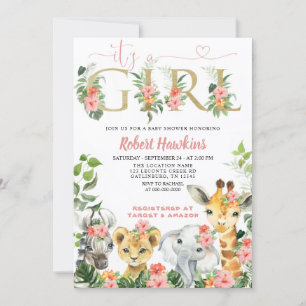 Invitation Baby shower de fille Safari