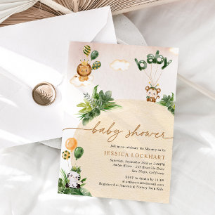 Invitation Baby shower de fille Safari animal mignon
