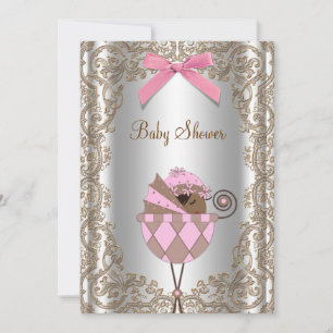 Invitation Baby shower de filles afro-américaines roses et Br