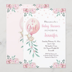 Invitation Baby shower de filles Ballons Bébé rose