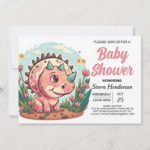 Invitation Baby shower de filles Boho Dinosaur moderne