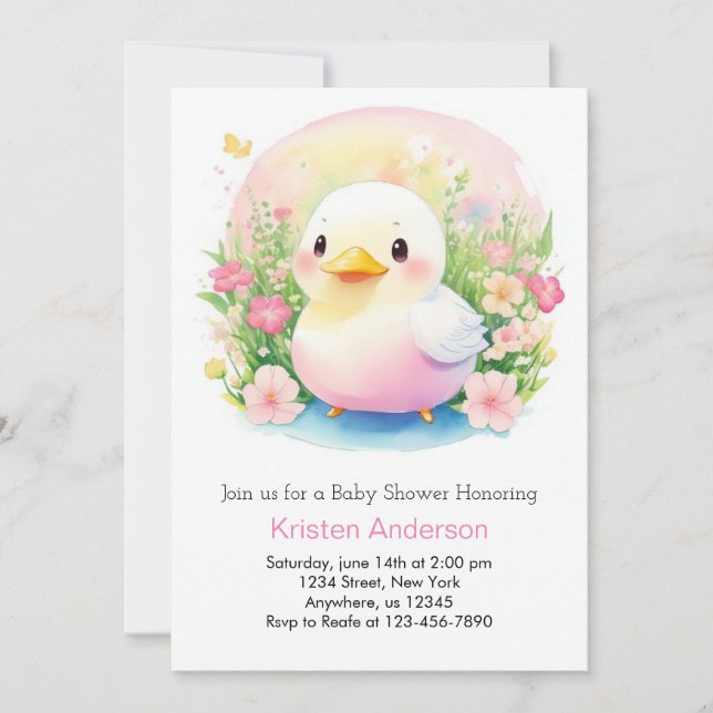 Invitation Baby shower de filles de canard rose enchanté (Devant)