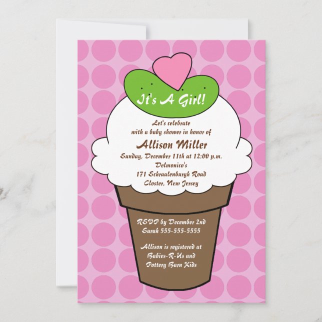 Invitation Baby shower de filles de conserves au vinaigre et (Devant)