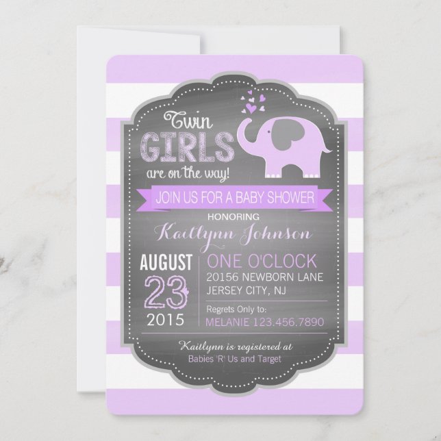 Invitation Baby shower de filles de jumeau de rayure (Devant)