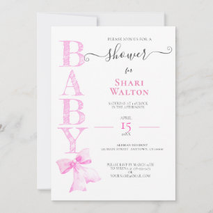 Invitation BABY SHOWER DE FILLES DE RIBBON ROSE