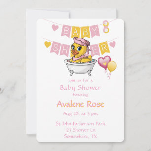 Invitation Baby shower de filles en caoutchouc rose et jaune