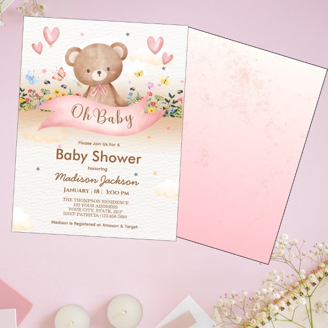 Invitation Baby shower de filles Fleurs sauvages de l'ours bé (Créateur téléchargé)