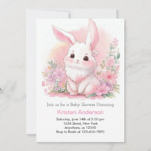 Invitation Baby shower de filles florales roses de lapin de b