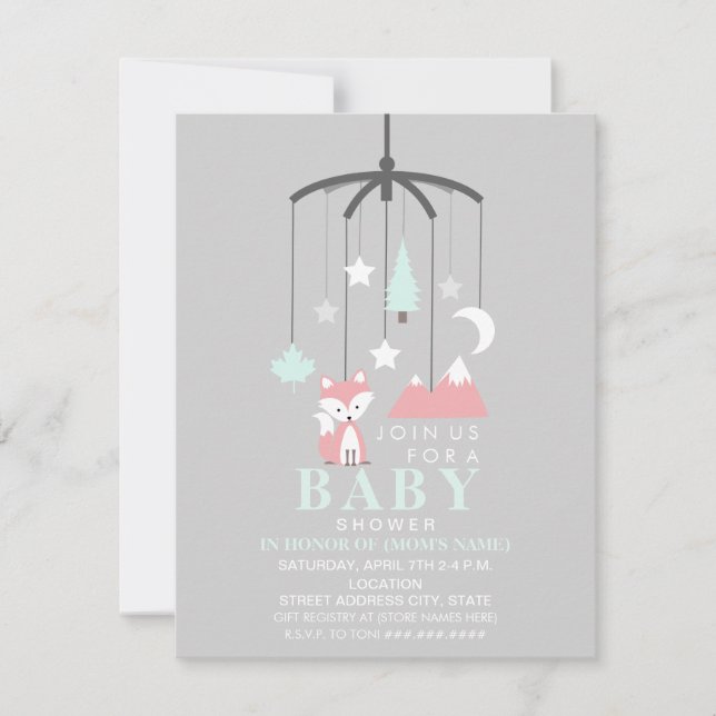 Invitation Baby shower de filles moderne Fox Mobile (Devant)