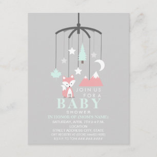 Invitation Baby shower de filles moderne Fox Mobile