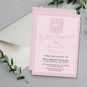 Invitation Baby shower de filles porteuses de bébé rose migno