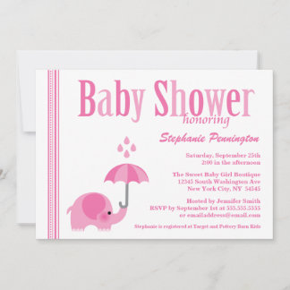 Invitation baby shower de filles roses à l'éléphan