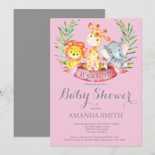 Invitation Baby shower de filles Safari Jungle Ani