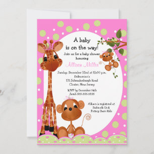 Invitation Baby shower de filles singes et perles