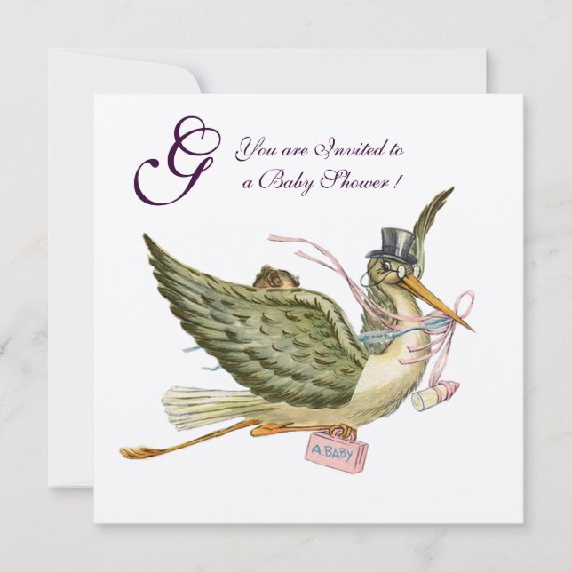 Invitation BABY SHOWER DE FILLES STORL MONOGRAM rose blanc (Devant)