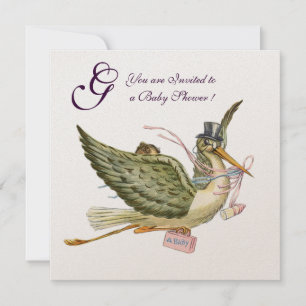 Invitation BABY SHOWER DE FILLES STORL MONOGRAM rose blanc