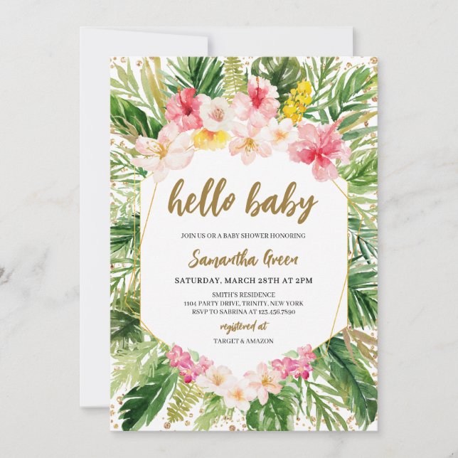 Invitation Baby shower de filles tropicales florales (Devant)