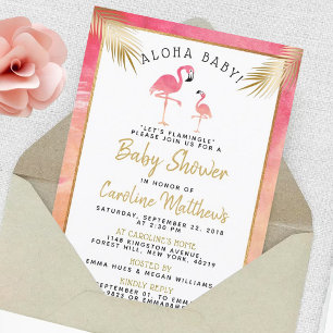Invitation Baby shower de Flamant rose d'aquarelle tropicale