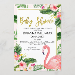 Invitation Baby shower de Flamant rose floral tropical