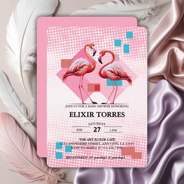 Invitation Baby shower de Flamant rose moderne géométrique (Créateur téléchargé)