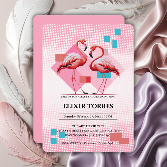 Invitation Baby shower de Flamant rose moderne géométrique (Créateur téléchargé)