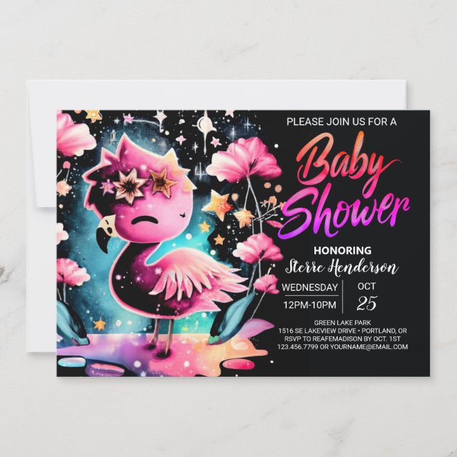Invitation Baby shower de Flamant rose numérique élégant (Devant)