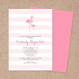 Invitation Baby shower de Flamant rose pour maman et petite f