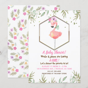 Invitation Baby shower de Flamant rose rose Aquarelle tropica