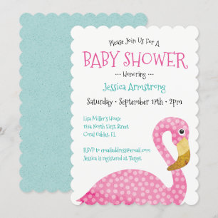 Invitation Baby shower de Flamant rose rose Polka Dot