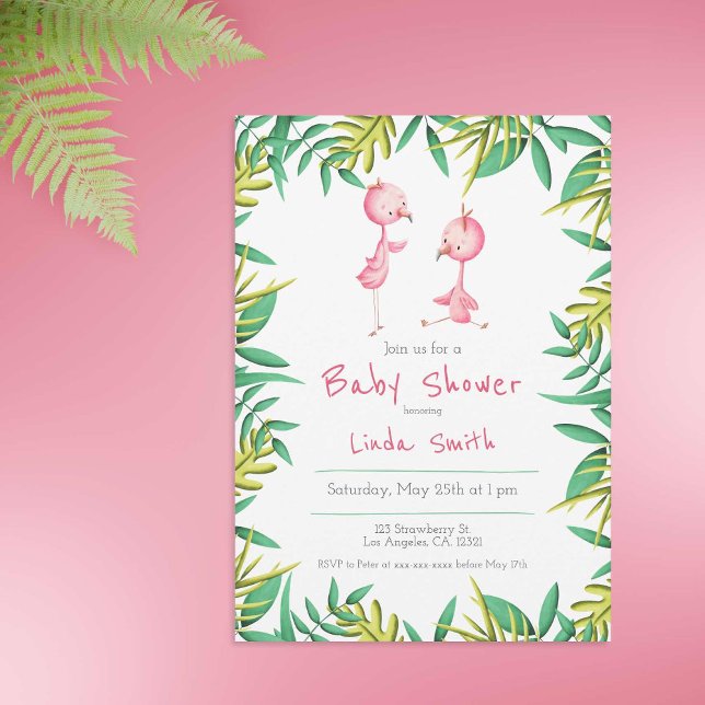 Invitation Baby shower de Flamant rose rose Tropical (Créateur téléchargé)