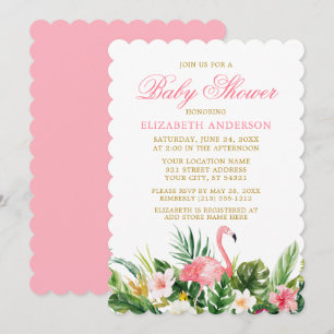 Invitation Baby shower de Flamant rose rose tropicale aquarel