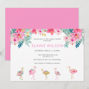 Invitation Baby shower de Flamant rose Tropical Pink Gold