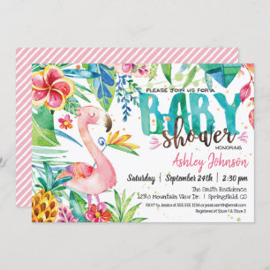 Invitation Baby shower de Flamants roses tropicaux