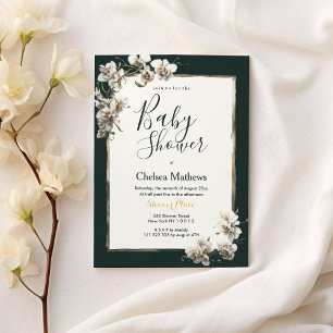 Invitation Baby shower de fleur d'orchidée blanche en or fonc