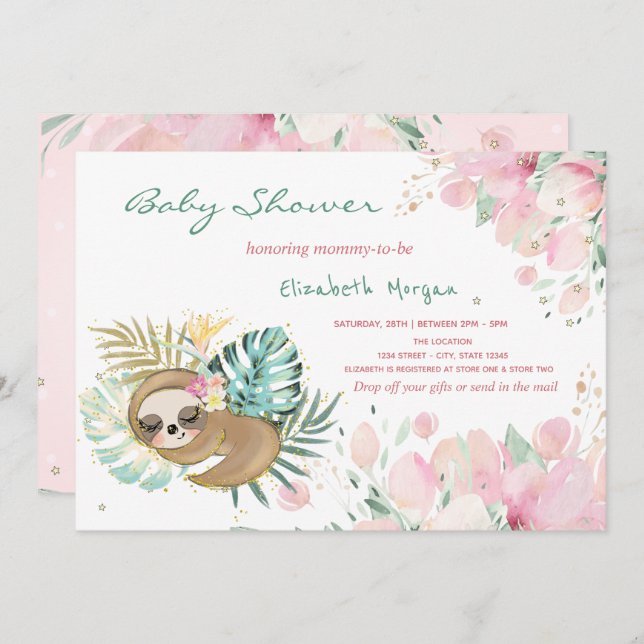 Invitation Baby shower de fleur mignonne dormant (Devant / Derrière)