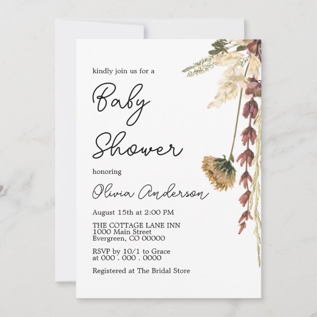 Invitation Baby shower de fleur rustique Boho (Devant)