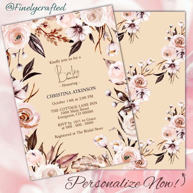 Invitation Baby shower de Fleur sauvage Boho Nature personnal (Créateur téléchargé)
