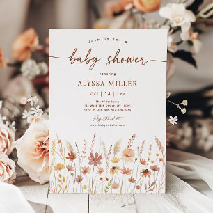 Invitation Baby shower de Fleur sauvage Boho Terracotta