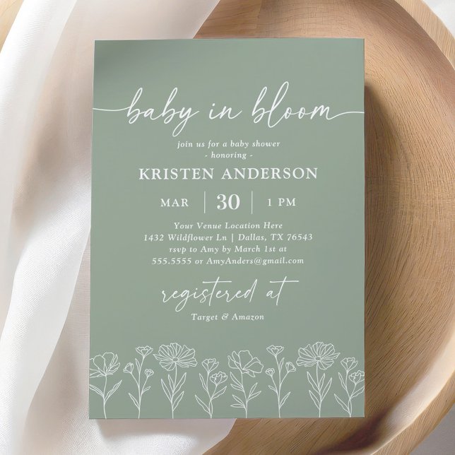 Invitation Baby shower de Fleur sauvage Boho vert de taille m (Créateur téléchargé)