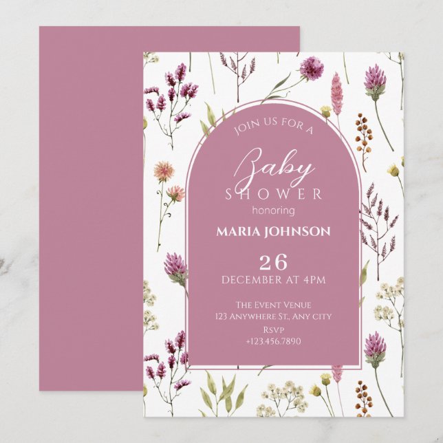 Invitation Baby shower de fleur sauvage rustique (Devant / Derrière)