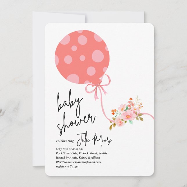 Invitation Baby shower de fleurs à bille rose Polka (Devant)