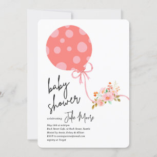 Invitation Baby shower de fleurs à bille rose Polka