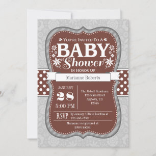 Invitation Baby shower de fleurs Brown grises