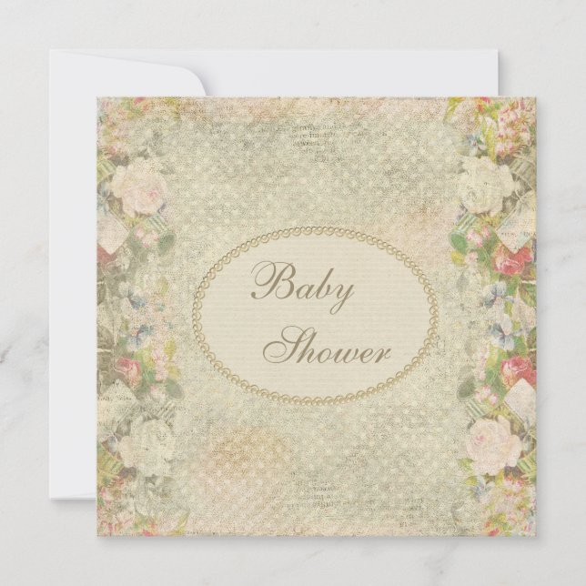 Invitation Baby shower de fleurs chic Pearls & Lace (Devant)