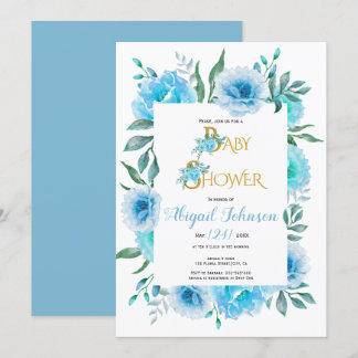 Invitation Baby shower de fleurs d'aquarelle bleu pour garçon