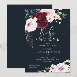 Invitation Baby shower de fleurs d'aquarelle de Bourgogne et 